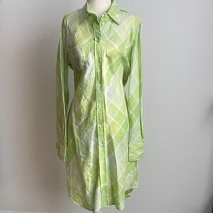 Moda International by Victoria’s Secret Plaid Button Down Beach Cover Up Green
